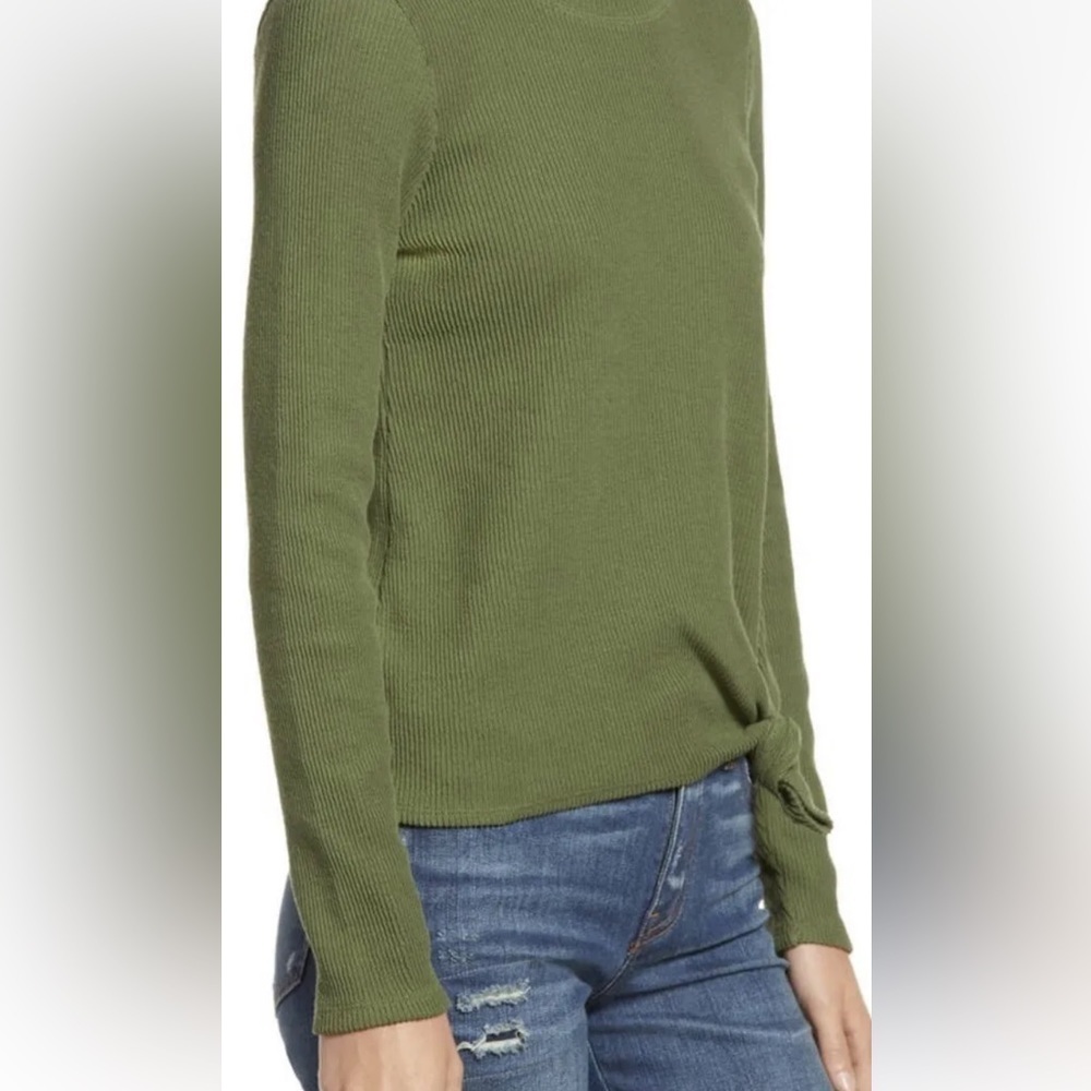 NWOT Madewell Knot Front Ribbed Long Sleeve Top in green - Picture 3 of 7